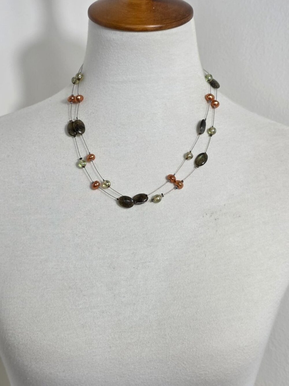 Chico's Two-Strand Illusion-Style Choker Necklace Earth-Tone Beads & Stones